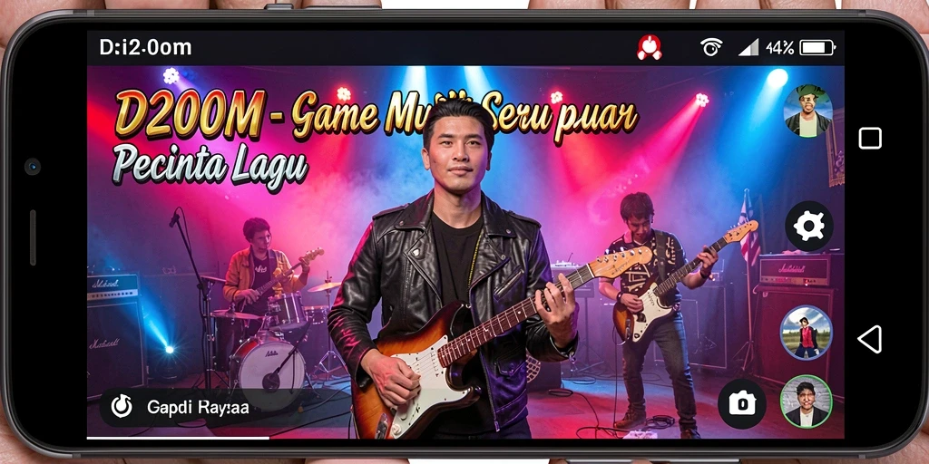 Screenshot gameplay D200M menampilkan pemain berusaha mengikuti irama musik.