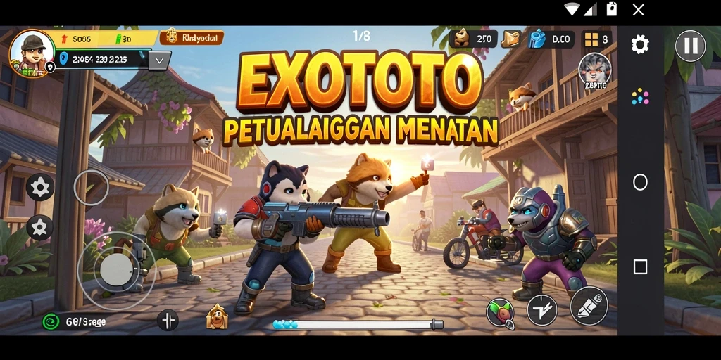 Screenshot gameplay EXOTOTO yang menampilkan aksi seru dan karakter unik.