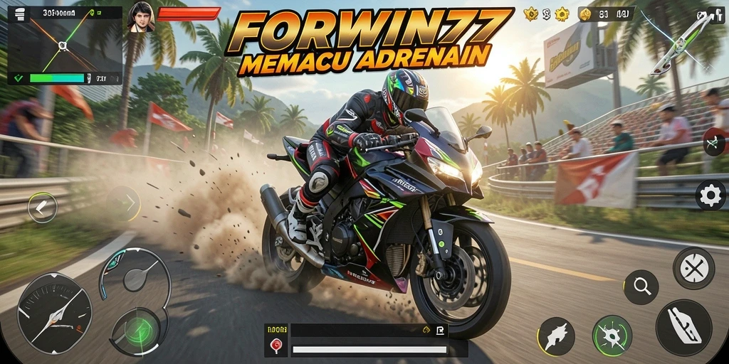 Gameplay FORWIN77 yang mendebarkan dan seru dengan balapan motor.