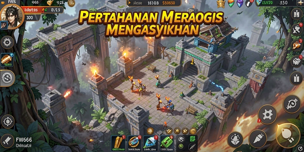 Tampilan gameplay FW66 yang penuh aksi dalam Tower Defense.
