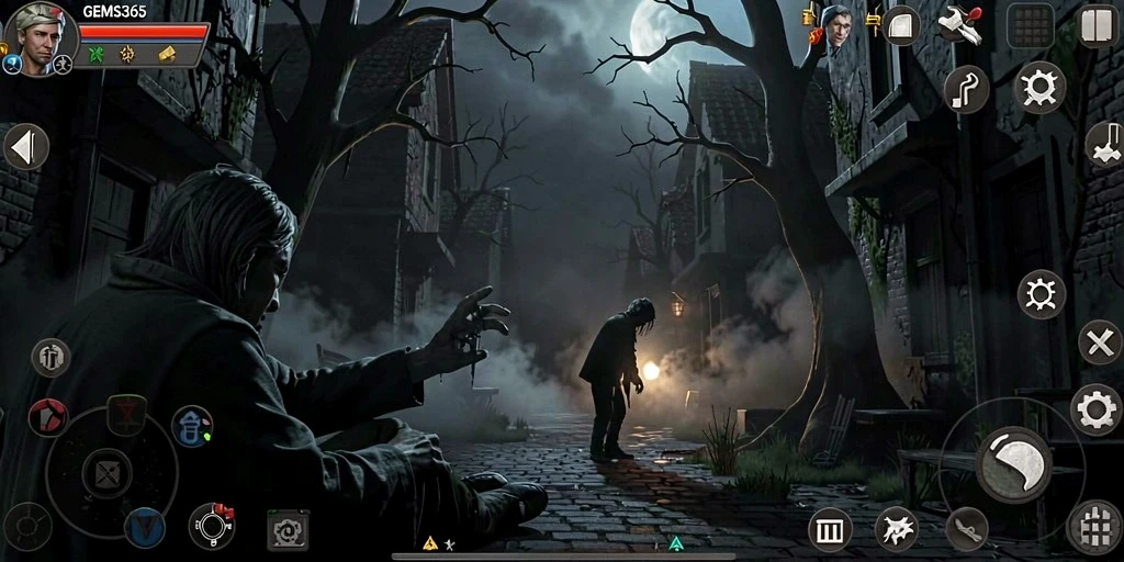 Screenshot GEMS365 menampilkan suasana mencekam saat menjelajah dunia kegelapan.