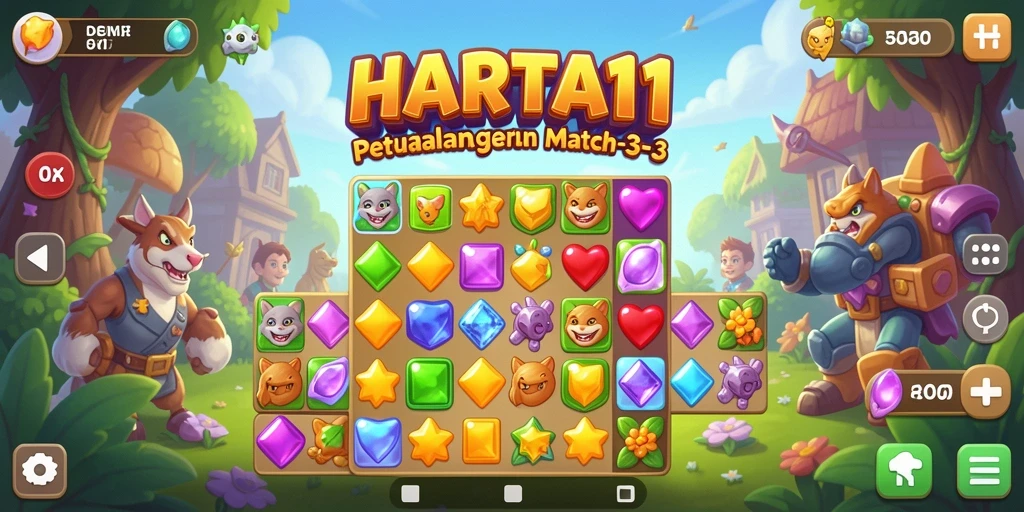 Tampilan gameplay seru di HARTA11 dengan tantangan Match-3 yang menarik.
