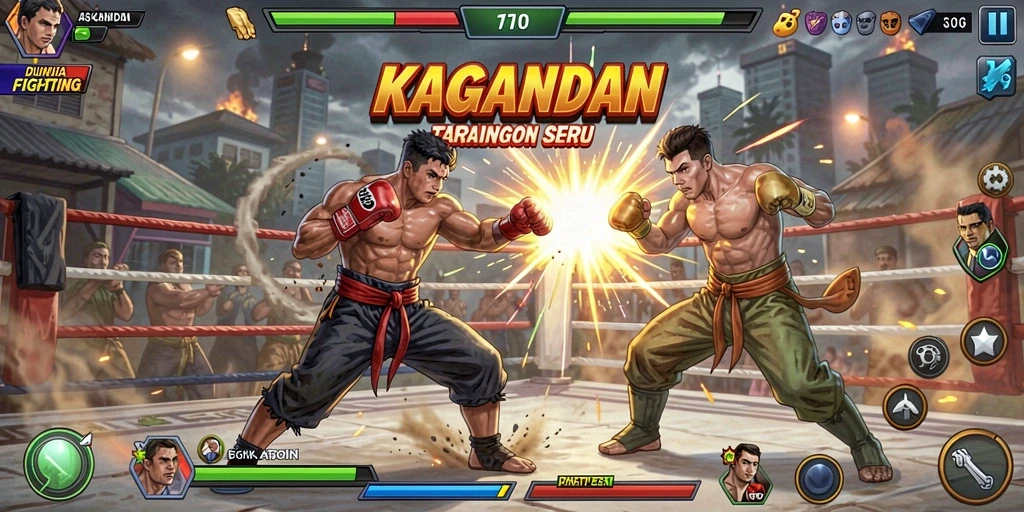 Tampilan gameplay KAGANDAN di arena pertarungan yang penuh aksi.