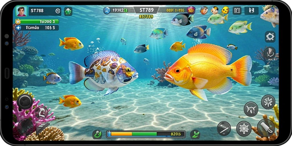 Tampilan gameplay ST789 dengan aksi seru menembak ikan.