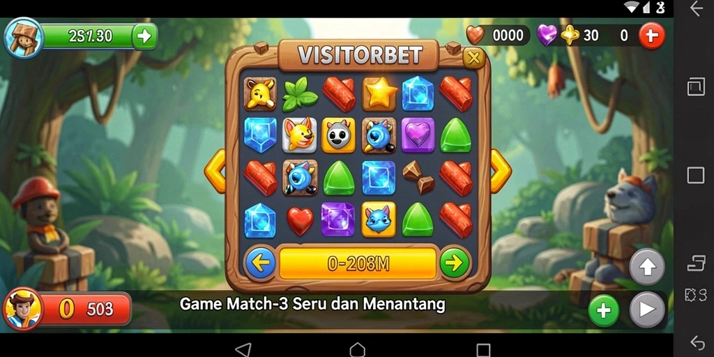 Tampilan gameplay Match-3 yang penuh warna dan menarik.
